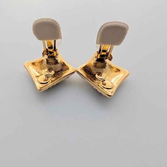 Vintage Oscar de la Renta Signed Gold Tone Rhinestone Clip Earrings - UNWORN - Picture 6 of 12